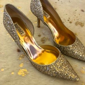 Badgley Mischka Gold/Silver Glitter Daisy O’Orsay Pumps Size 11